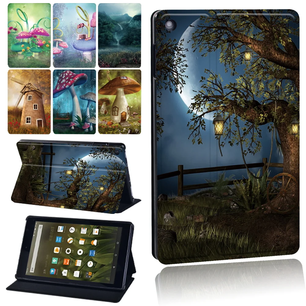 

Tablet Case for Fire HD 8 Plus/10 Plus 11th 2021 PU Leather Funda Folio Shell Cover for Fire 7/Fire HD 8/Fire HD 10 Forest Print