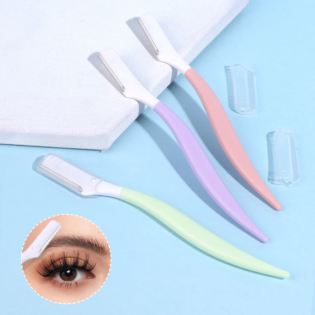 Juego de 3 recortadores de cejas, sistema de colores macaron, incluye 3 recortadores de cejas macro, eliminan suavemente el vello.