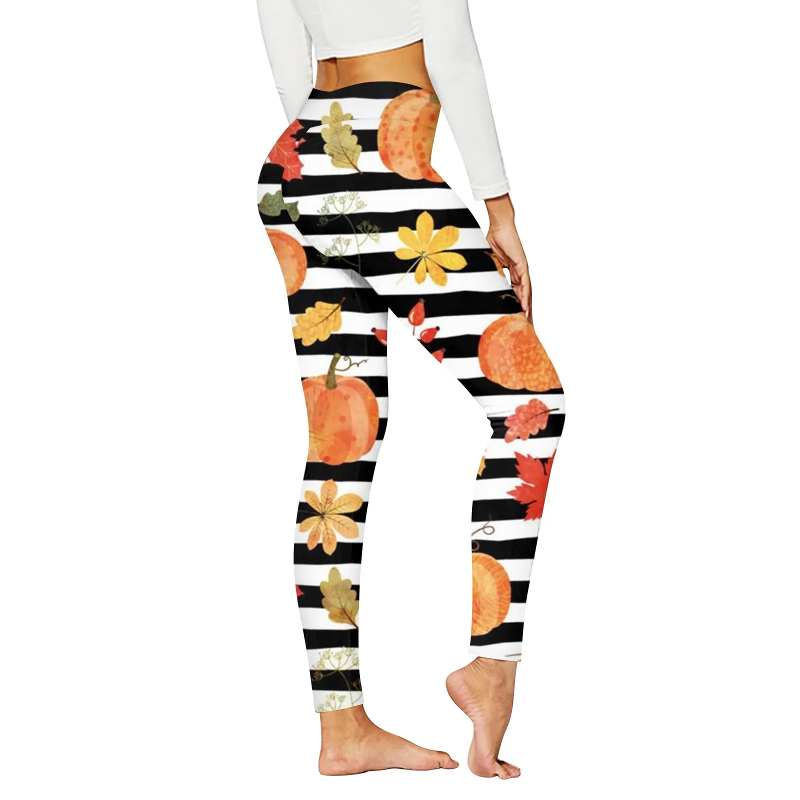 Pantaloni da Yoga Casual da donna tendenza della moda pantaloni elasticizzati Slim con stampa a tema di Halloween pantaloni da nove minuti versatili