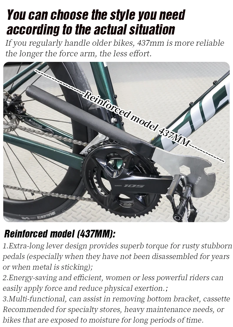 LEBYCLE Fahrradpedalschlüssel, extra langer Griff, robust, langlebig, Fahrradpedalschlüssel, installieren Sie 15 mm Werkzeug, Fahrradzubehör – Detail 2