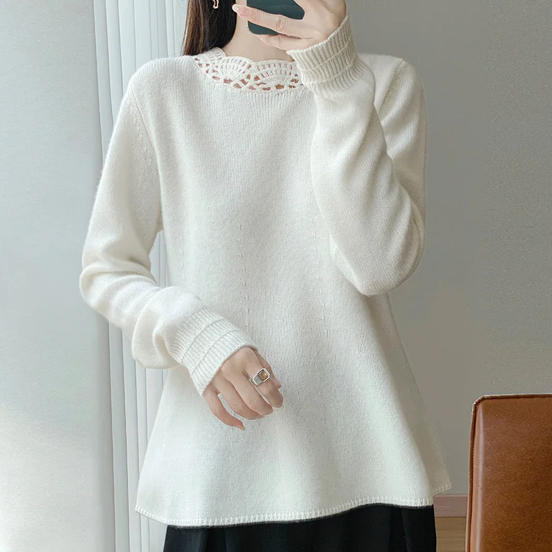 

Осень и зима, новинка, 100% чистая шерсть, вязаный крючком воротник, женский вязаный топ, высококачественный свитер, вязаная нижняя рубашка