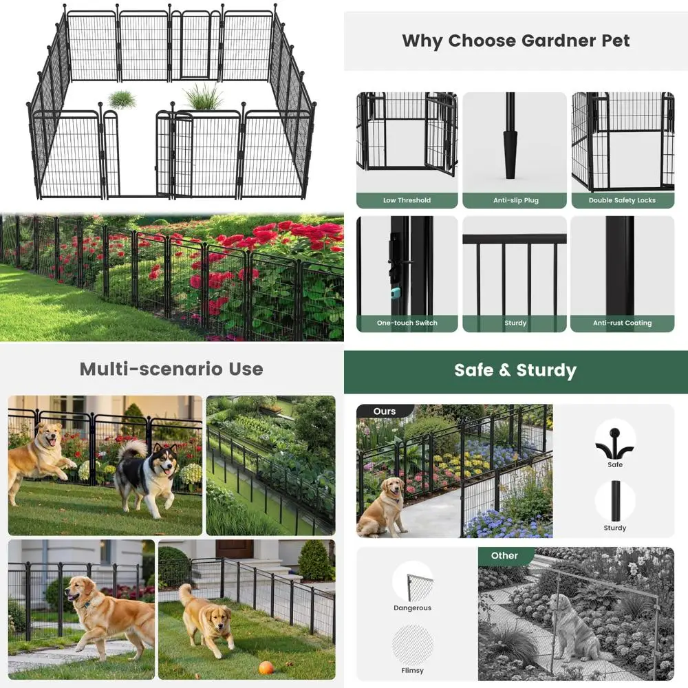 

decorative garden fence 40in(h) x 34.7ft(l) with 2 gates,thicken 16 panels metal no dig outdoor dog fence for yard,heavy duty an