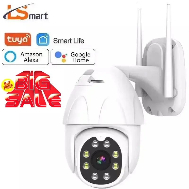 LSmart Tuya WiFi Exterior Camera - Outdoor PTZ Speed Dome Surveillance Cam with Smart Life Google Alexa Integration