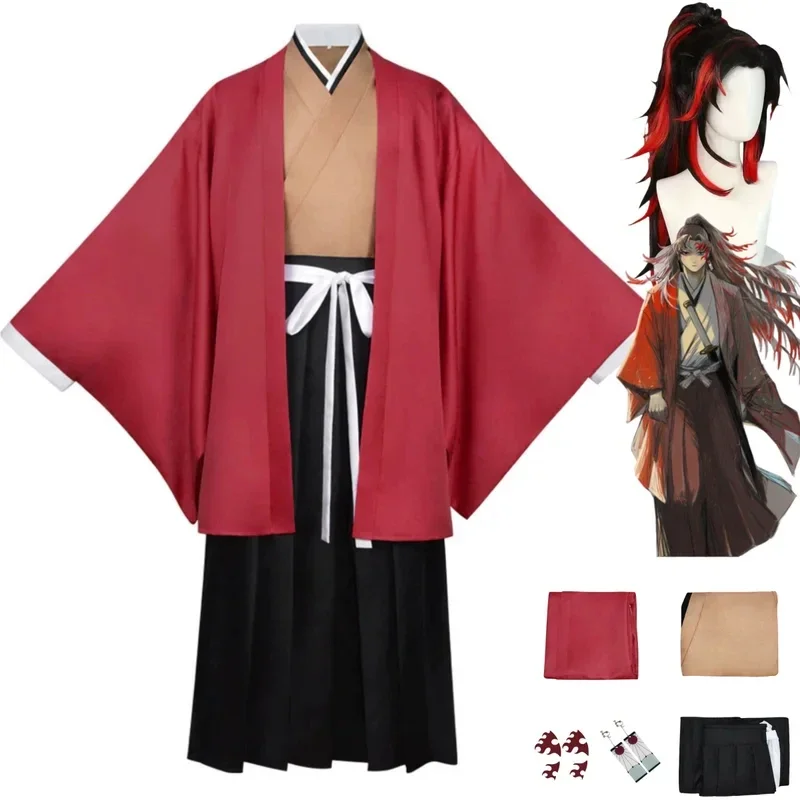 2026Anime Tsugikuni Yoriichi Cosplay Costume Japanese Kimono Bathrobe Haori Cloak Coat Wig Man Christmas Masked Ball Suit 0XIUUL
