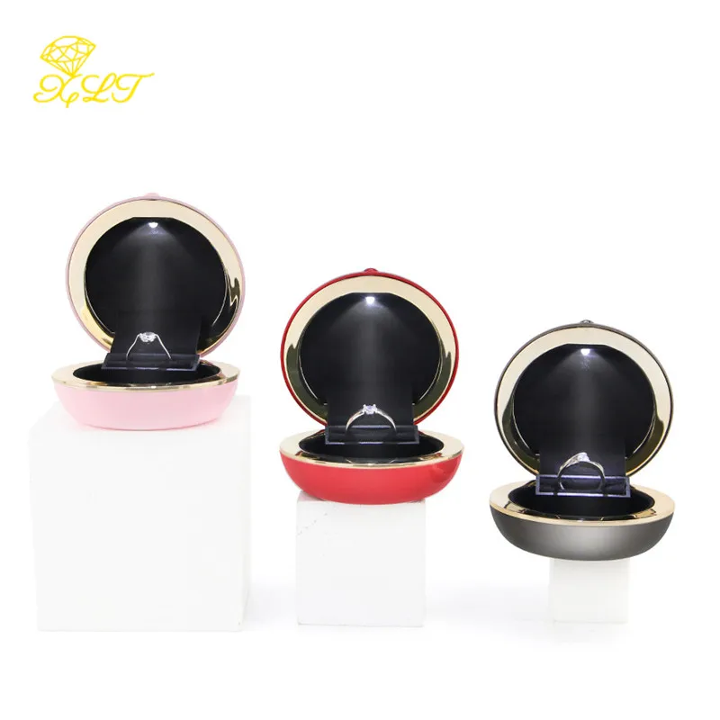 Creative LED Light Jewelry Box Rouge Type Electroplating Process Ring Box Jewelry Storage Display Box Egg Shape Jewelry Ring Box