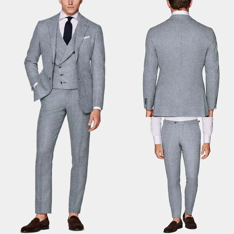 

Мужской костюм, комплект из 3 предметов, модный клетчатый костюм в стиле ретро для делового банкета, костюм жениха, куртка, брюки, жилет, комплект