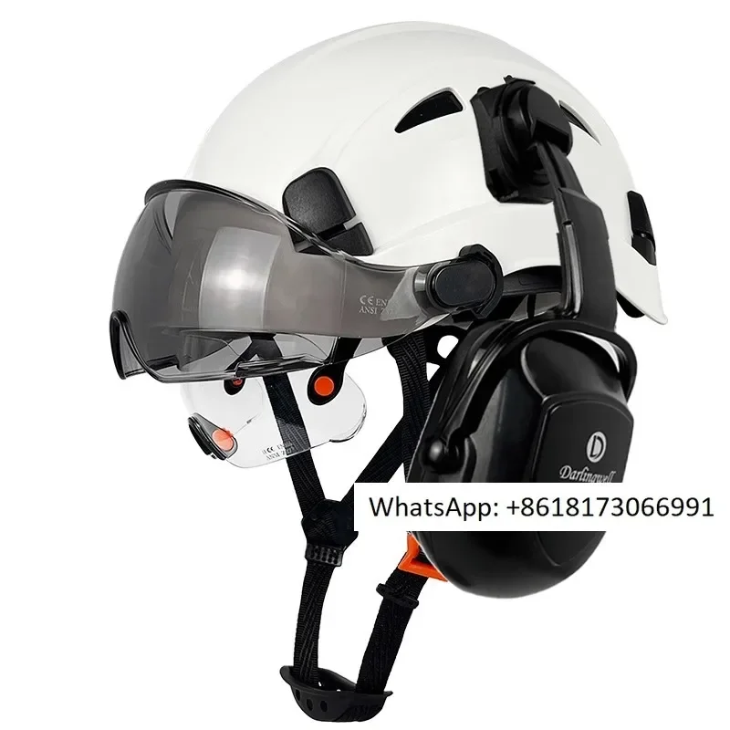 

Darlingwell Eye Protection Anti Smashing Safety Hat with Double Goggles Noise Protection Earmuffs National Standard