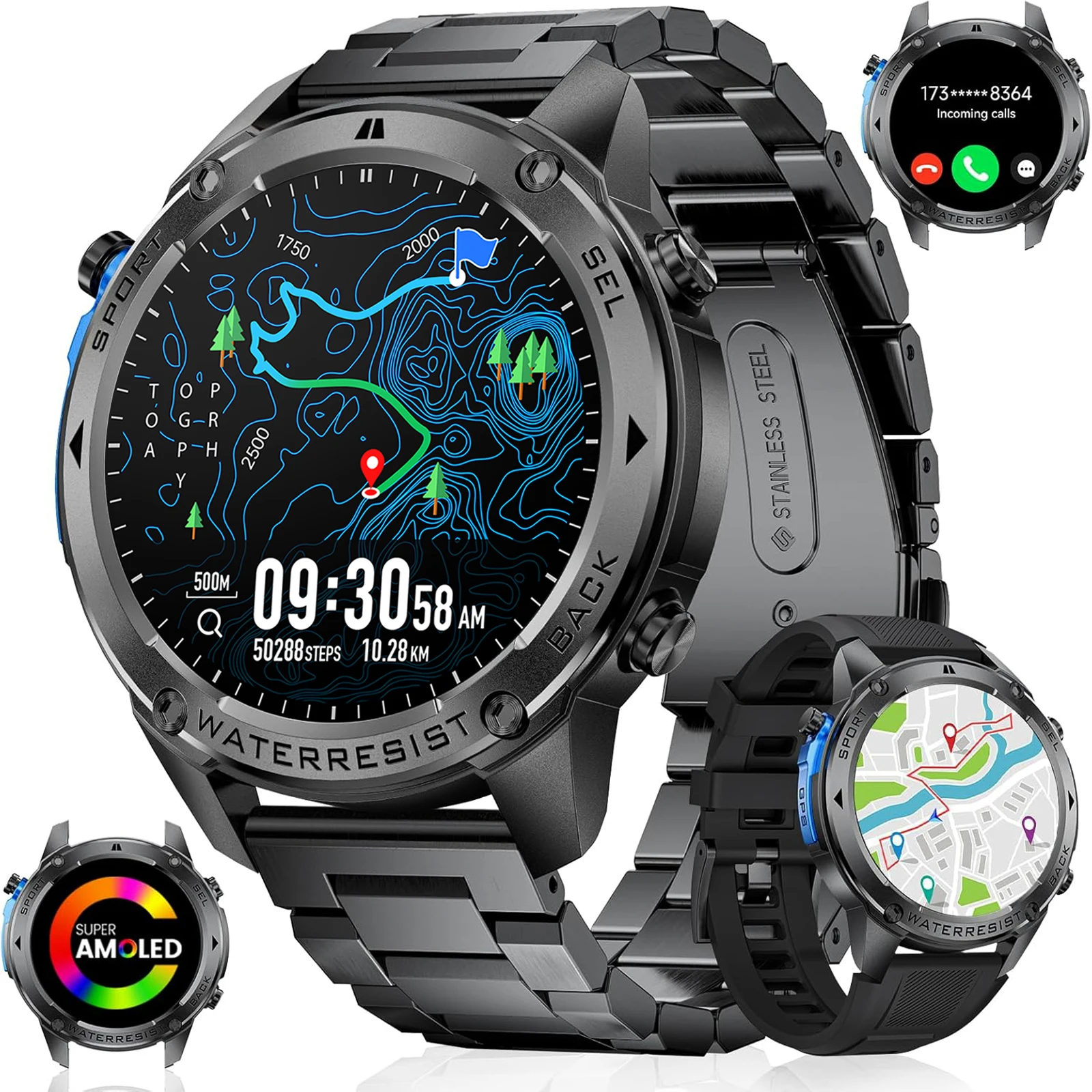 

New Outdoor 600mAh Battery Men Adult Smart Watch GPS Compass Altimeter 10ATM Waterproof Heart Rate BT Call Sport Man Smartwatch