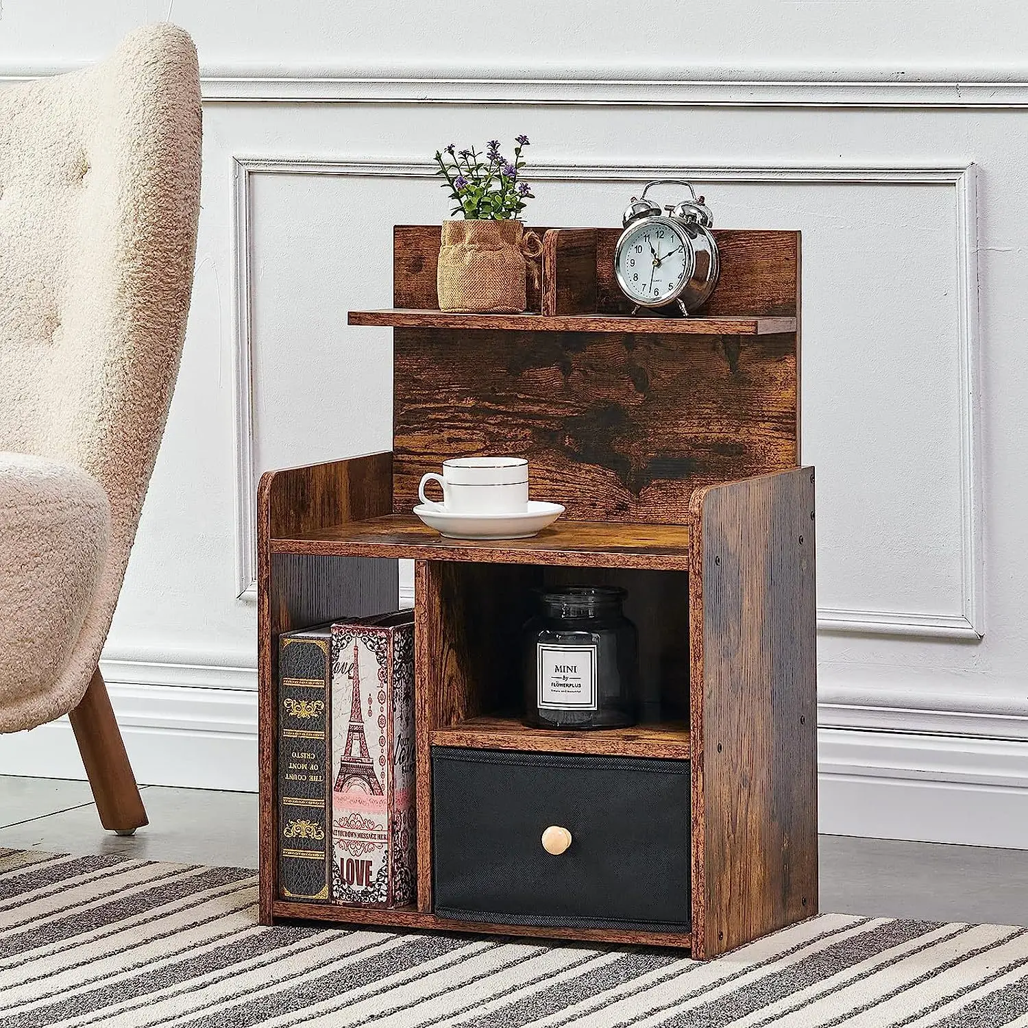 Bedroom pure wood bedside table with storage cloth and bedside table