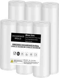 Magic Seal Vacuum Sealer Rolls Bags 6 Pack 3Rolls 20X500cm+3Rolls 28X500cm Grade BPA Free Bag Rolls Food Vacuum Bags for Storage