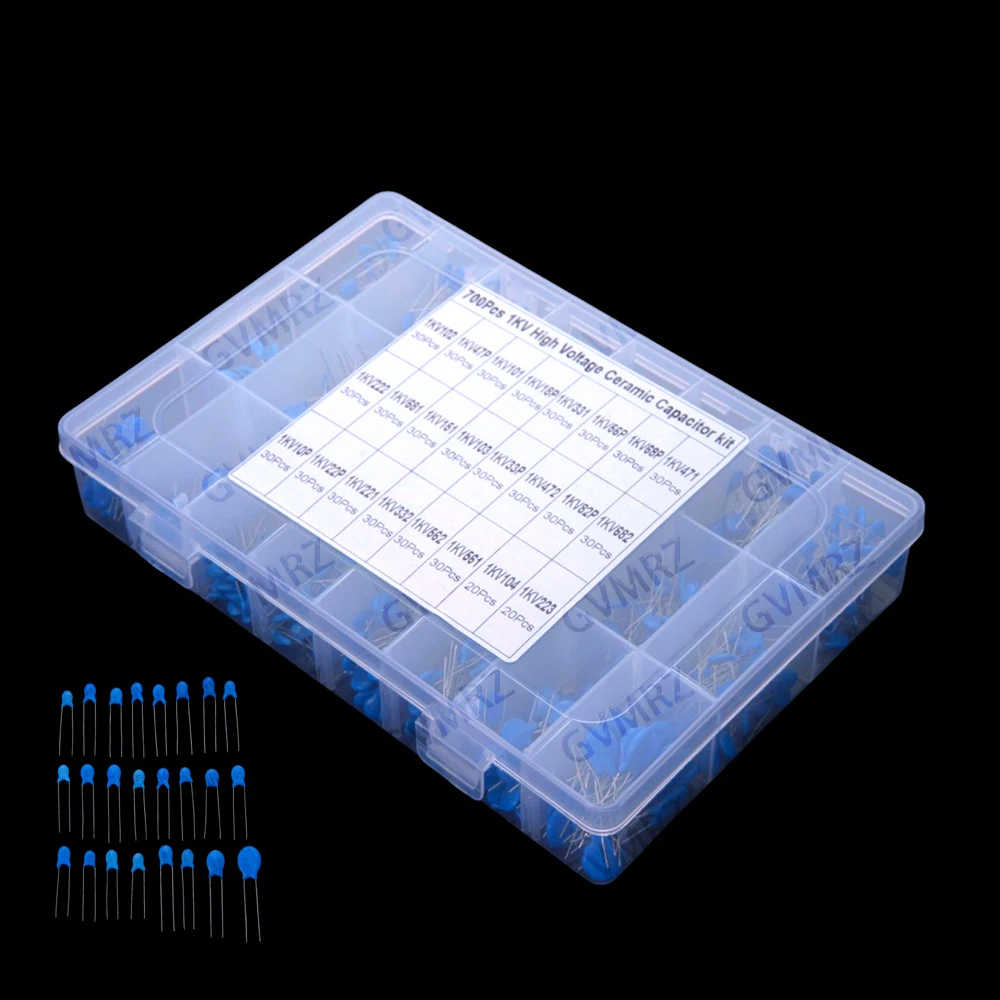 700PCS 101 18P Ceramic Capacitors 1kV 24 Values ​​Capacitor Pack 103 Magnetic Plate 102 Ceramic Die 1000V High Voltage 102 47P