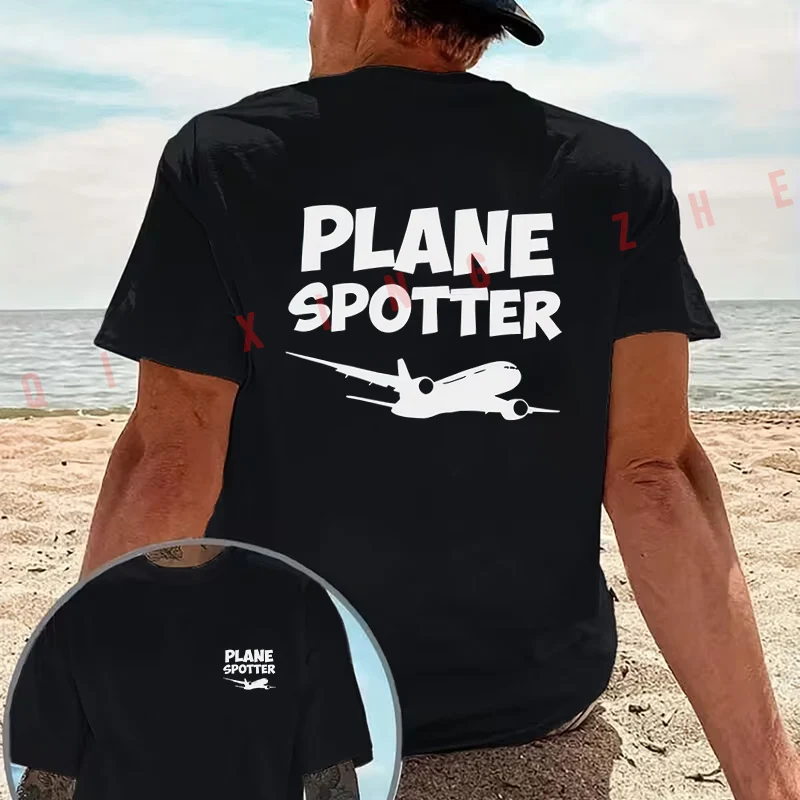 PLANE SPOTTER Airplane graphic motorcycle T-Shirt Cotton Double-Sided Print Men‘s Casual Short Sleeve Summer O-neck Tops