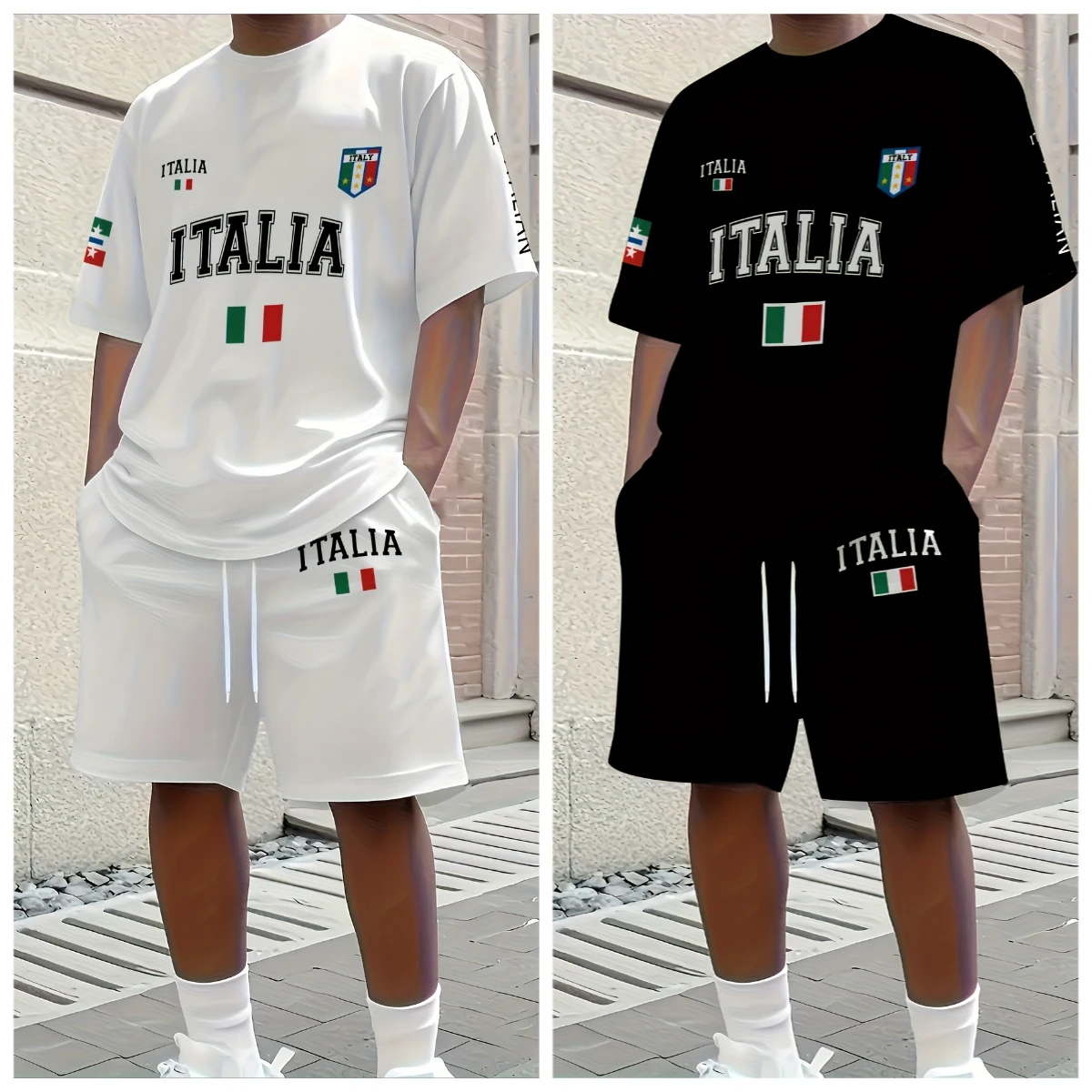 

25-26 летний хит продаж, модный тренд, роскошный костюм с 3D принтом, американская уличная дышащая быстросохнущая футболка, комплект с шортами