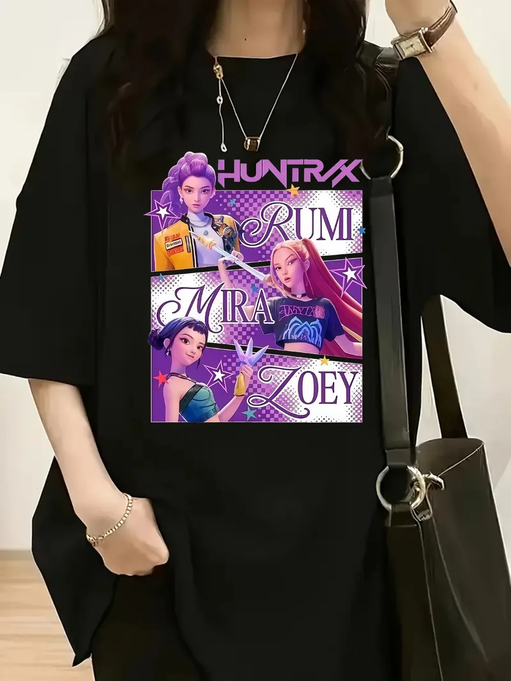 

Women's K-Pop Inspired Rumi Mira Zoey Group T-Shirt Korean Idol Outfit Style Iconic Character Names Logos Loose Fit Short Sleeve