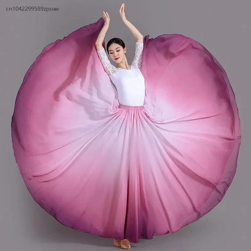 レディース クラシックダンス トレーニングスカート 720度スイングスカート レトロ グラデーション マルチカラー フラメンコ ダンス パフォーマンススカート 2025