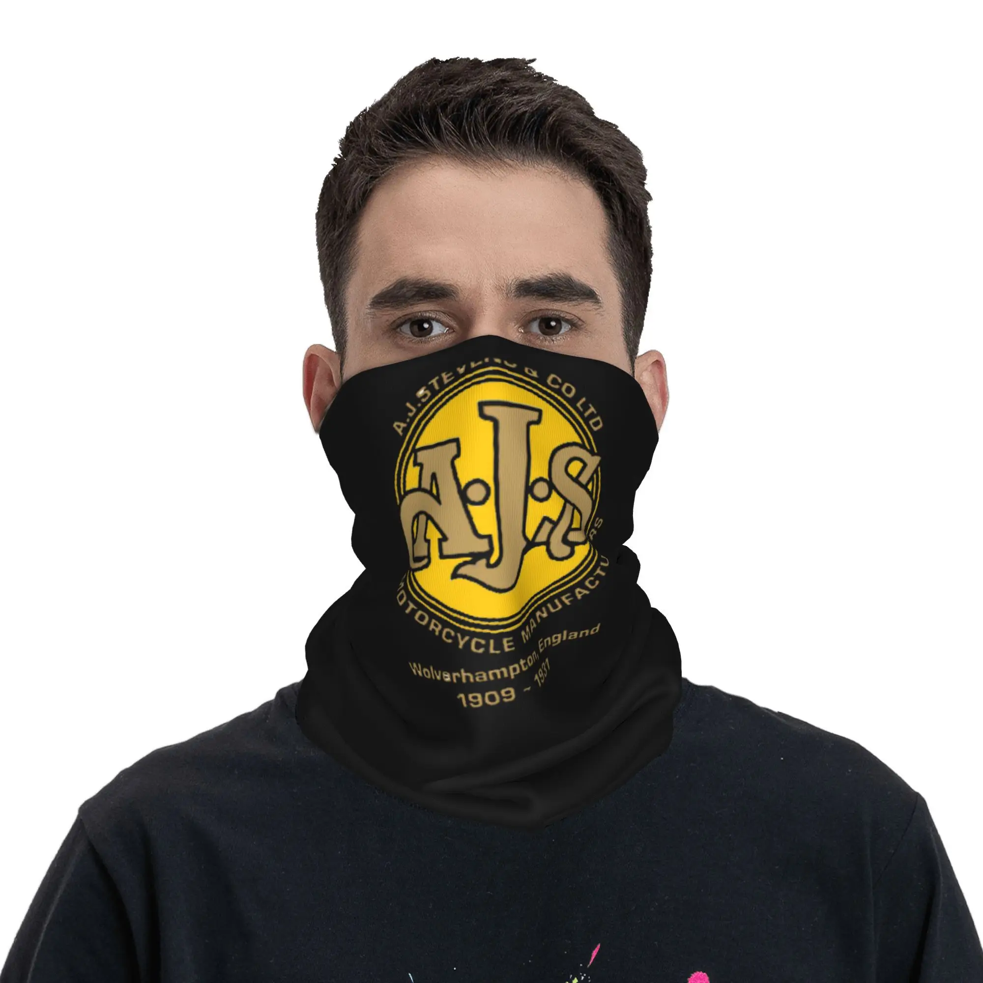 Vintage AJS Motorcycle design  Bandana Neck Gaiter Printed Wrap Scarf Multifunction Face Mask Cycling For Men Women Adult
