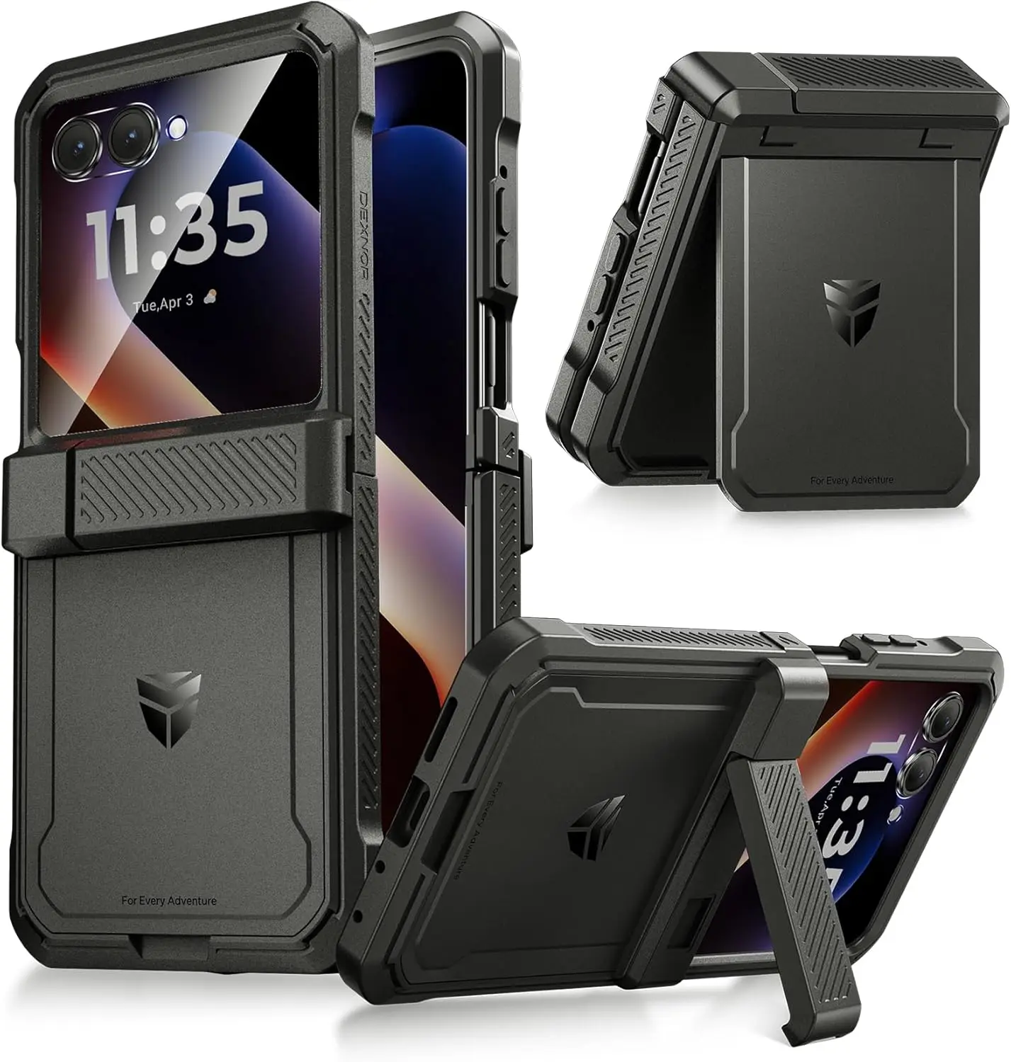 

Heavy Duty Rugged Case for Moto Razr 2025/2024 with Dual Kickstands, Hinge Protection, and Screen Protector in Black