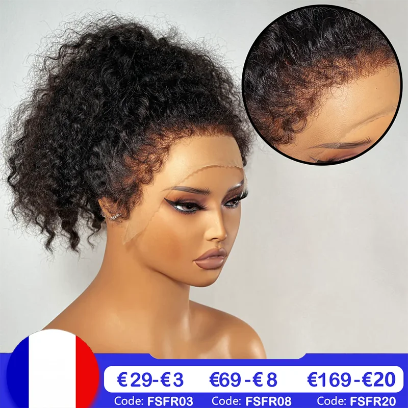 13x4 Kinky Short Wig Human Hair Wig Lace Baby Curly edge