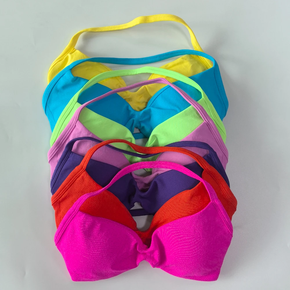 Pericic Damen Trägerloses Sport-BH mit Offenem Rücken, Hoher Halt, Nahtloses Neckholder-Yoga-Top, Push-Up Workout Yoga-Top – Detail 8
