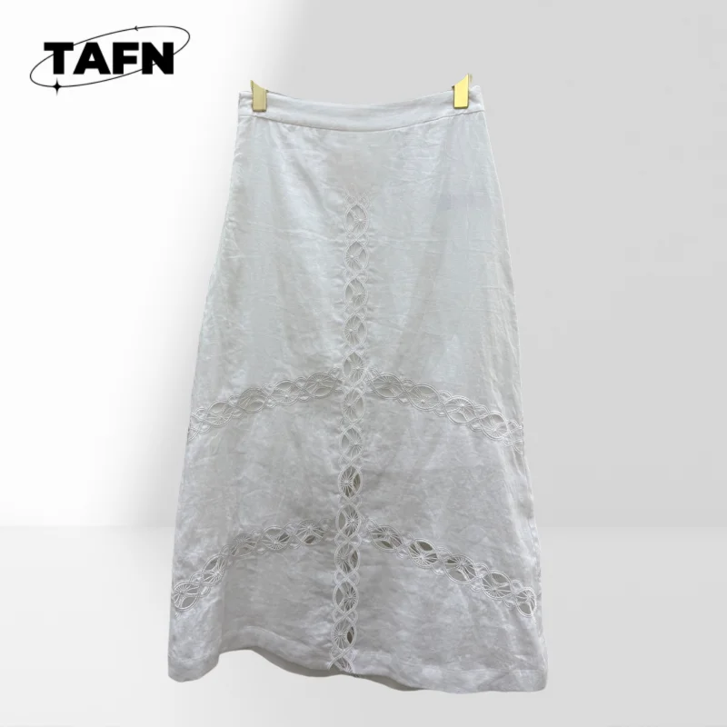 

25Vacation Style Cotton Linen Skirt Heavy Positioning Embroidery Craft Temperament Beautiful long skirts 치마 חצאיות AG2829