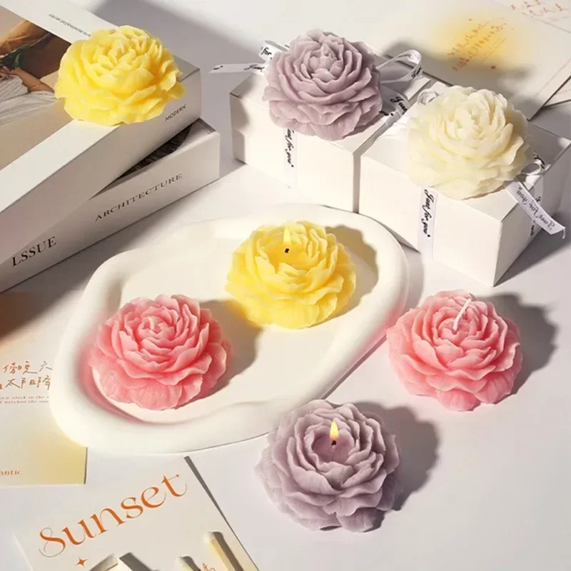 1 paquet de bougies parfumées à fleurs de pivoine, adaptées aux fêtes de mariage de vacances, à usage intérieur, à la décoration de chambre à coucher et de restaurant