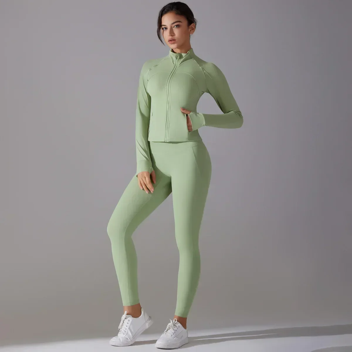 Seamless Yoga Jumpsuits Sports Fitness Hip-lifting Skinny Long-sleeved Zipper Winter Workout Gym Leggings Sportswear for Women