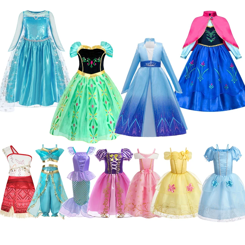 

Girls Princess Dress Kids Cosplay Cinderella Snow White Aurora Rapunzel Halloween Costume Children Birthday Party Dresses