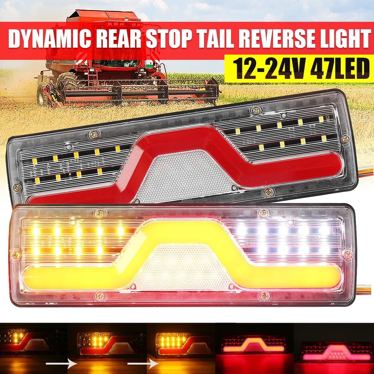 

2PCS 12/ 24V 47LED Dynamic LED Car Truck Tail Light Trailer Rear Light Brake Turn Signal Lamp Reverse Tractor Lorry Bus Campers