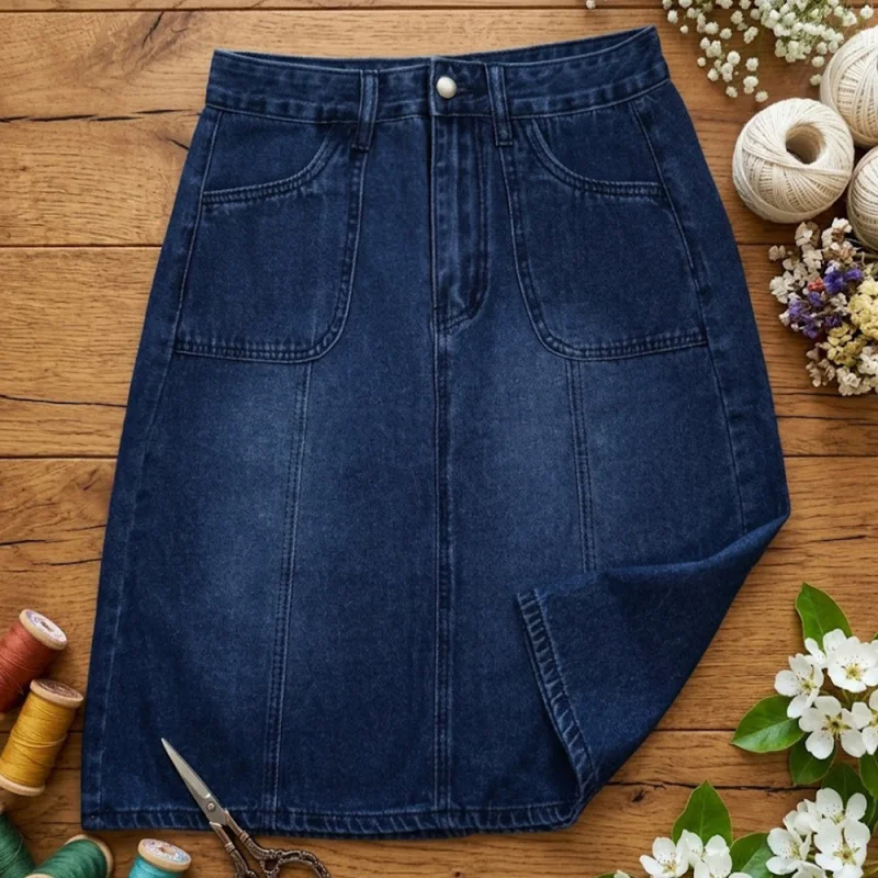 Women's High-Waisted Mid-Length A-Line Denim Skirt Retro Washed Slimming Versatile 2026 New Skirt view 2