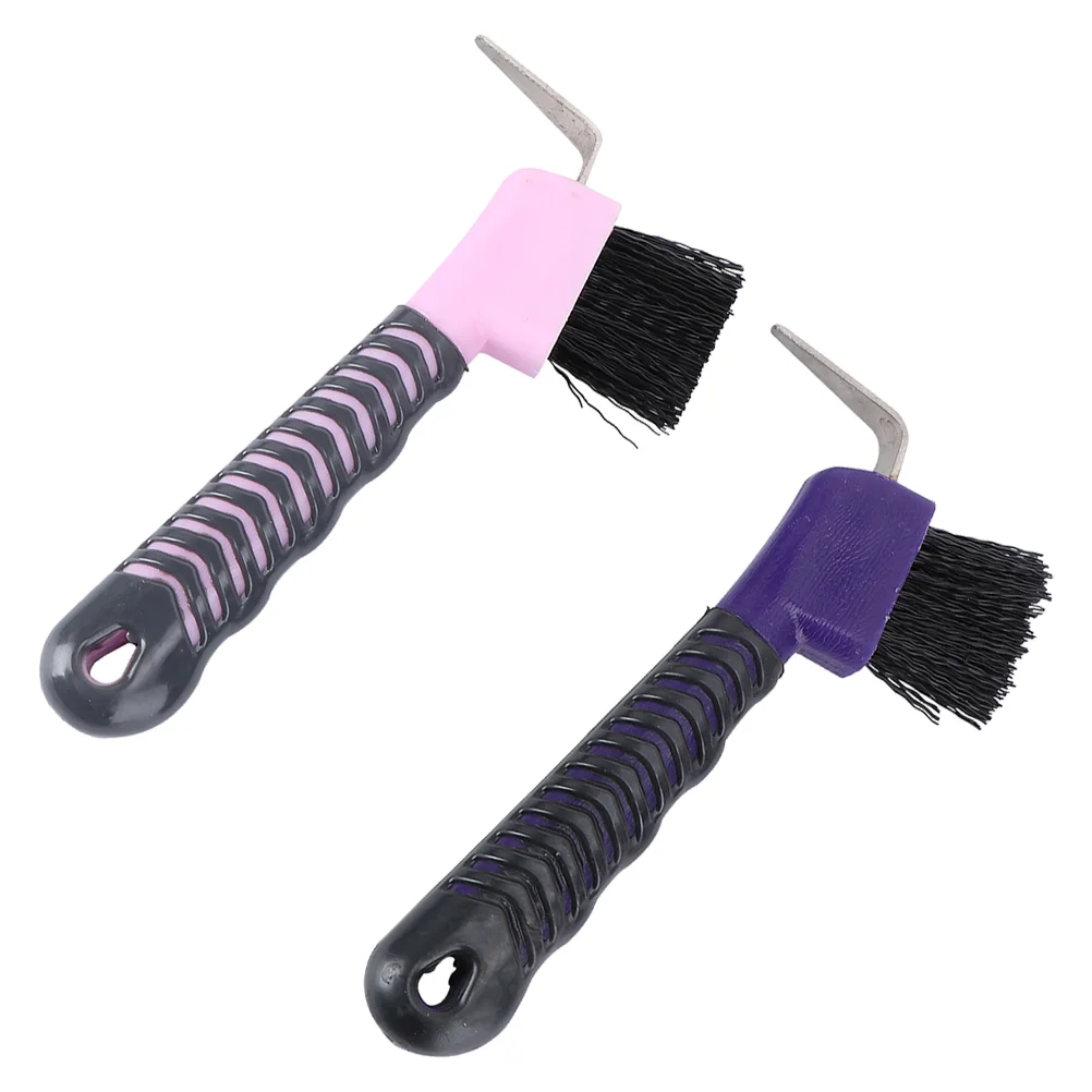 

2 Pcs Horseshoe Brush Supple Grip Hoof Picks Cleaning Tool Brushes for Grooming Tools Hair Handle