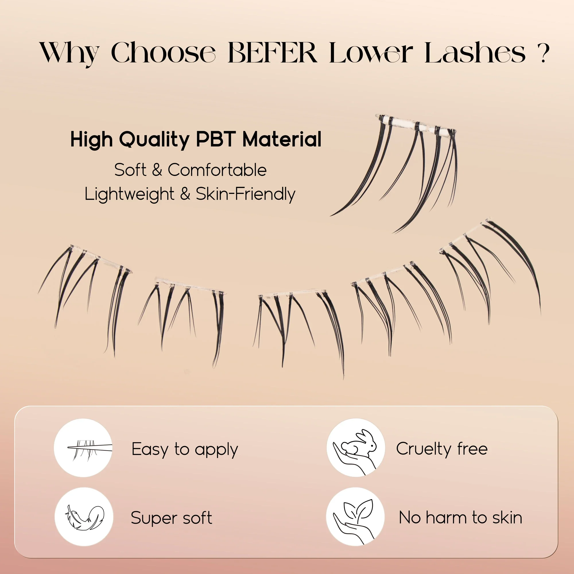 Befer No Glue Needed Lower Lashes Natural Look Self-Adhesive False Eyelashes Manga Glue-Free Bottom Lashes Soft Under Eyelashes