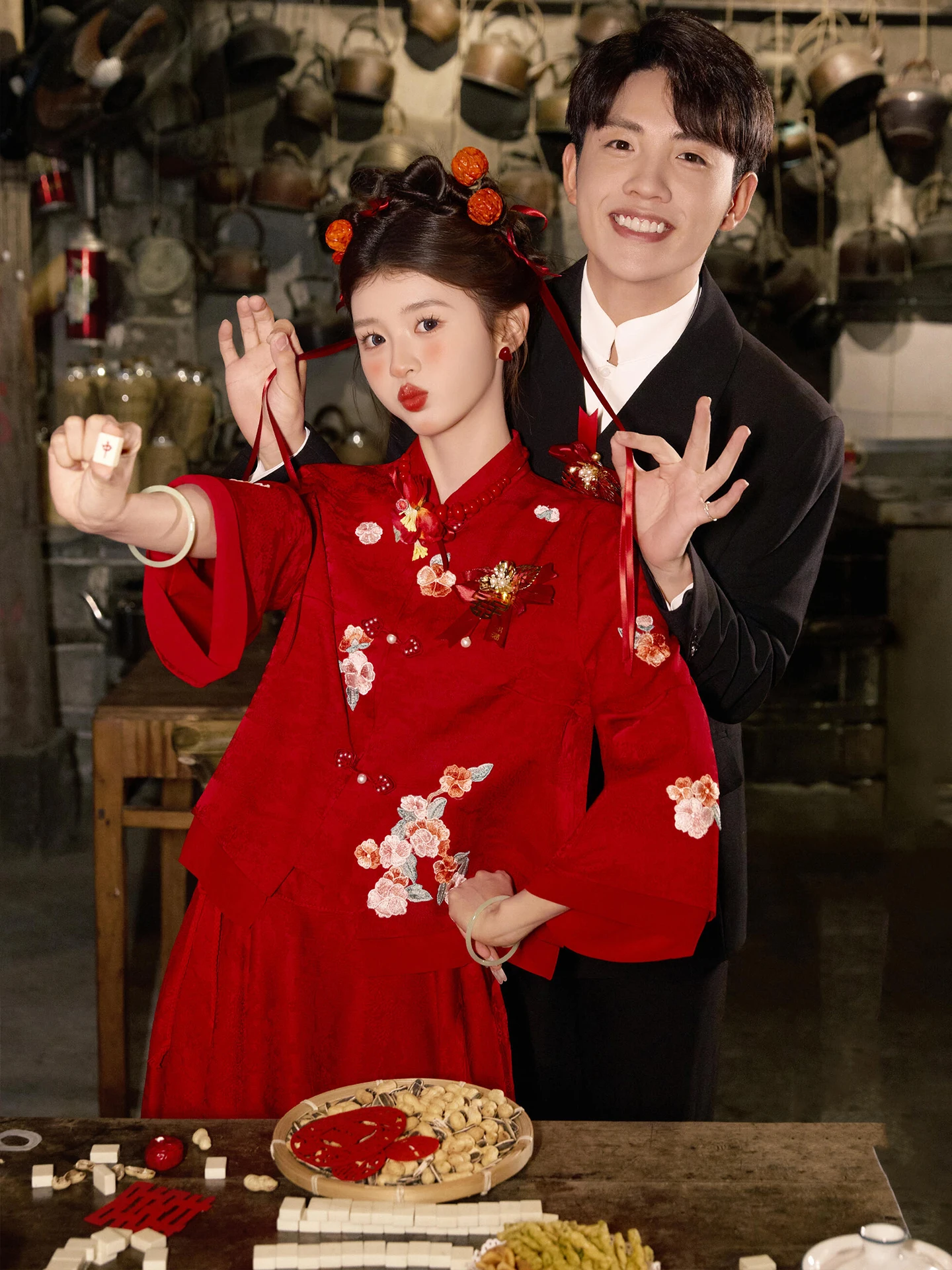 

Red Wedding Dr Chinese Sle New Bride High Sensation Long Sve Engagement Return Home Evening Gown Skirt Set