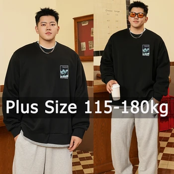 [맨투맨 HIT 제품] – 남성용 맨투맨 풀오버 오버사이즈 스웨터, 플러스 사이즈 6XL 7XL 8XL, 라운드 넥 긴팔 프린트 루즈 탑, 빅 사이즈