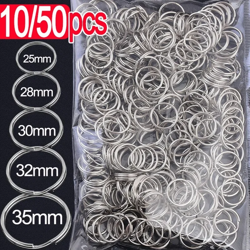 10/50pcs Silver Stainless Steel Key Rings Round Flat Line Split Rings Keyring for Jewelry Making Polished Keychain DIY Findings