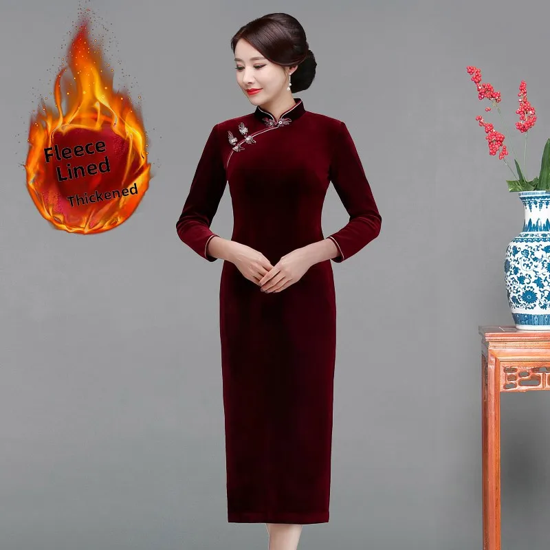 

Velvet Winter Thiened Spring Sle Fce Lined Warm Mom Mother in Law Wedding Dr Ele Ceremony Dr Skirt...