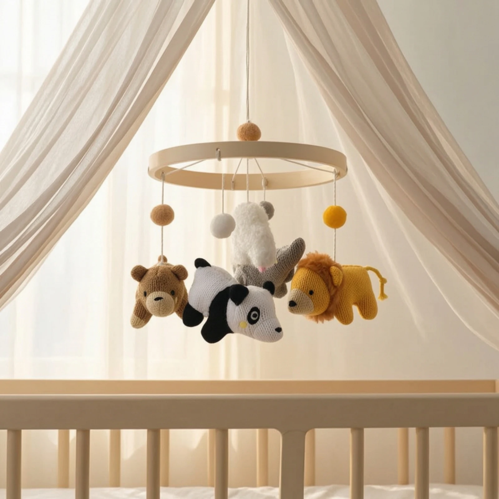 Nursery Mobile with Crocheted Animals Artisan-Made Hanging Crib Mobile Soothing Soft for Babies
