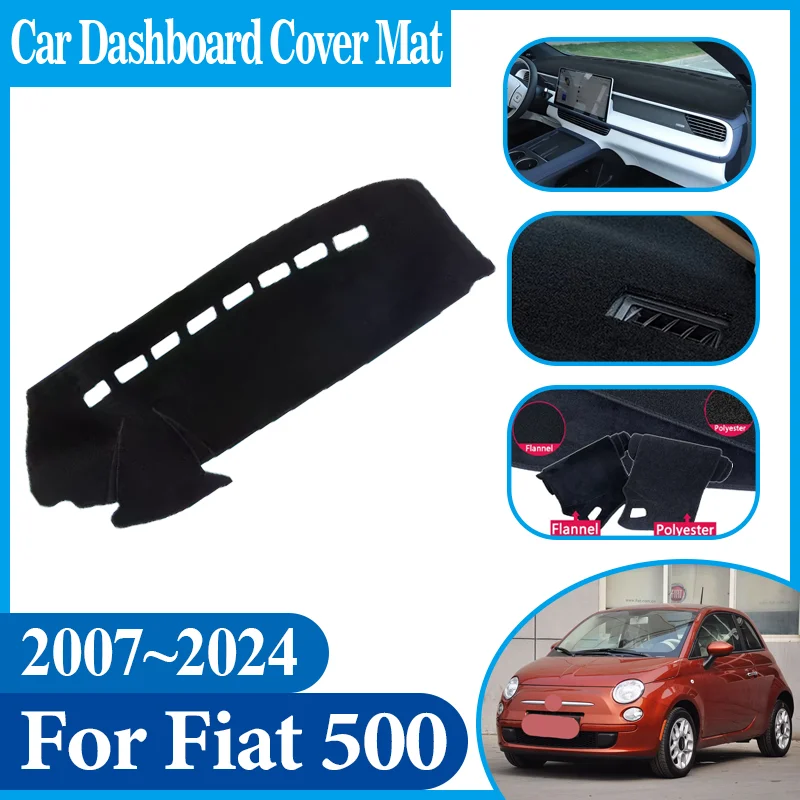 

Anti-Slip Car Dashboard Dashmat Center Console Dash Mat Cover Mat Avoid Light Mat Auto Accessories For Fiat 500 312 2007~2024