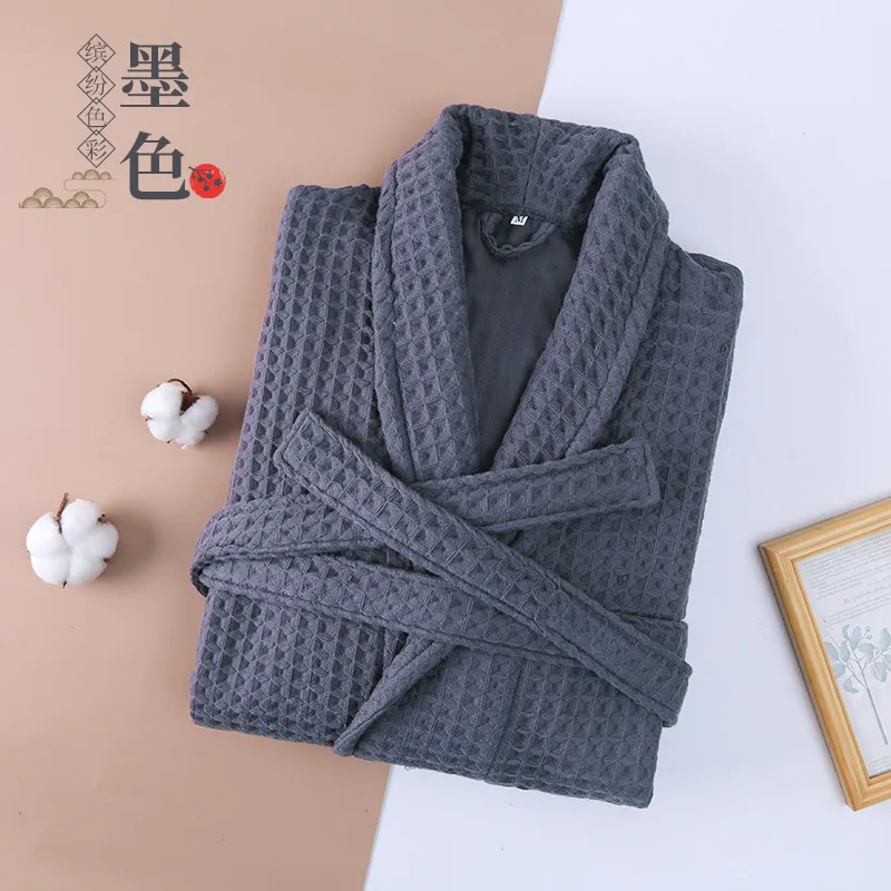 2 Layer Waffle Hotel Robe Men 100%Cotton Kimono Bathrobe Towel Bath Robe Water Uptake Robes Women Long Dressing Gown Sleepwear