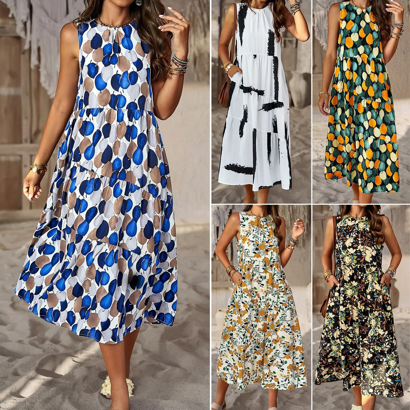 

Independent research and development design Amazon fashion dress 2024 spring and summer neck loose vacation skirt women