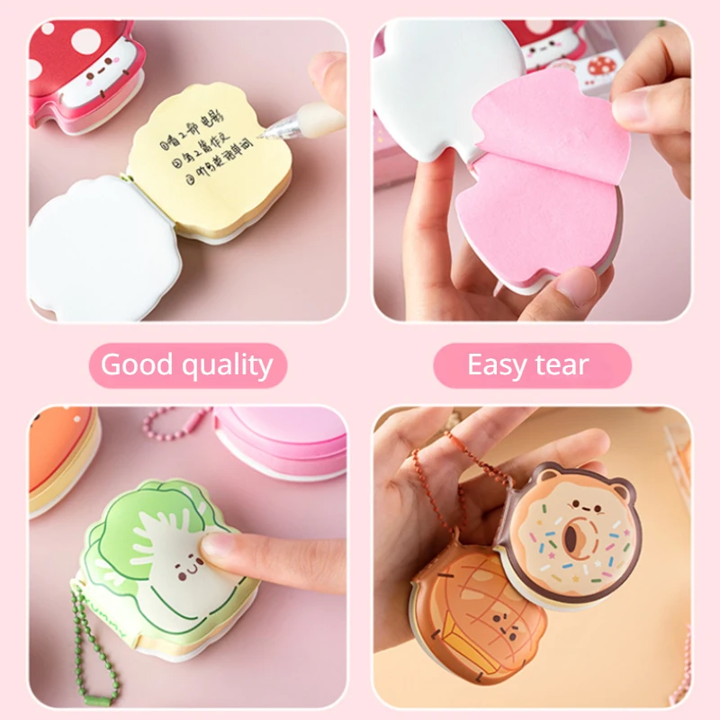 4Pcs Creative Cute Cartoon Food Series Stress Relief Elastic Memo Pad Mini Kawaii  Pendant Notepad Soft Silicone Cover Girl Gift