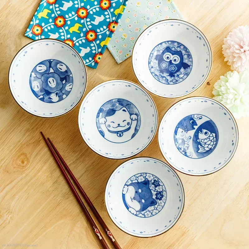 Cartoon Ceramic Bowl Underglaze Japanese Ceramic Rice Bowl Cutlery Small Bowl Cutlery Salad Bowl Kitchen Accessories Noodle Bowl