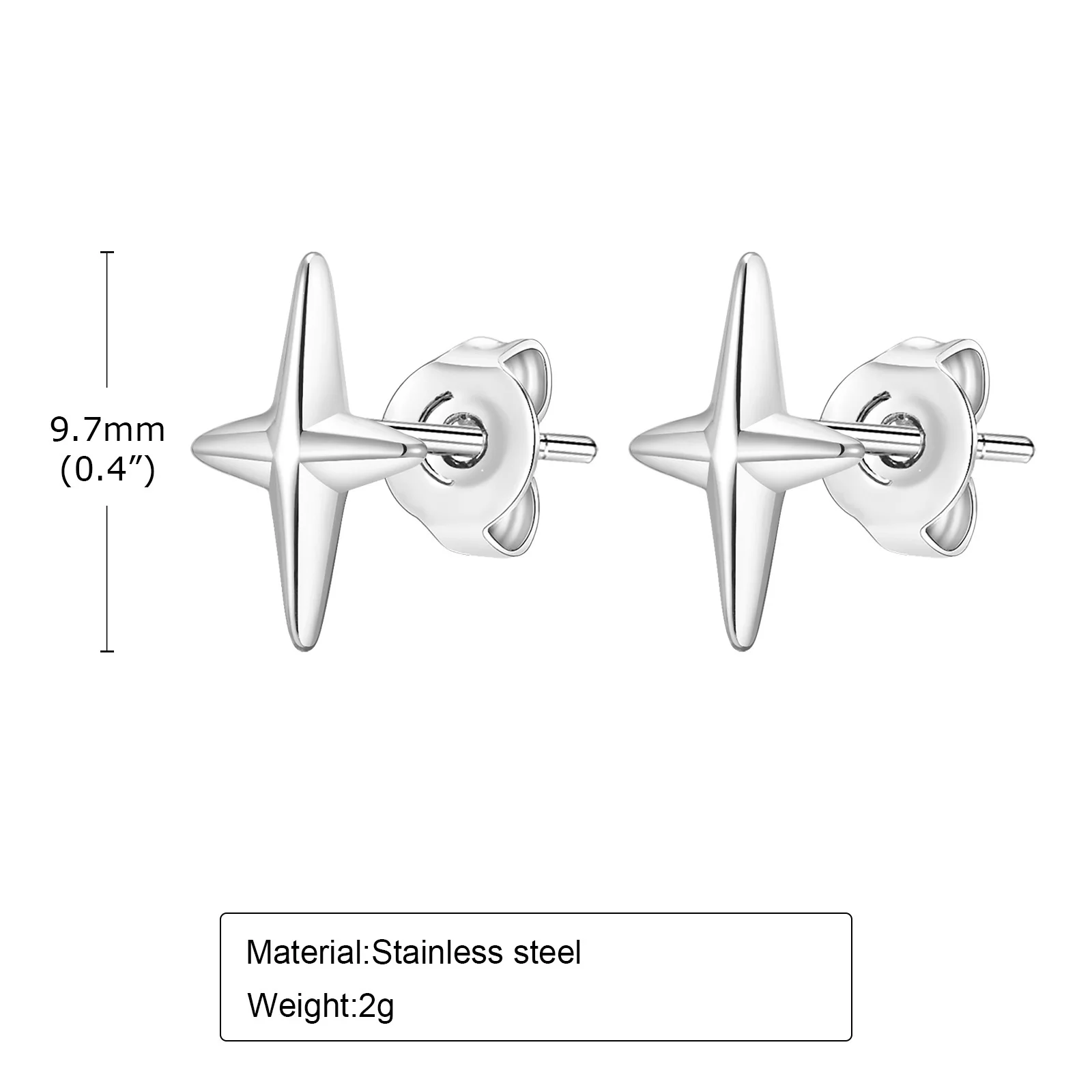 Vnox Four Point Star Earrings, Never Fade Anti Allergy Stainless Steel Unisex Stud Earrings, Women Men Cross Earrings Jewelry