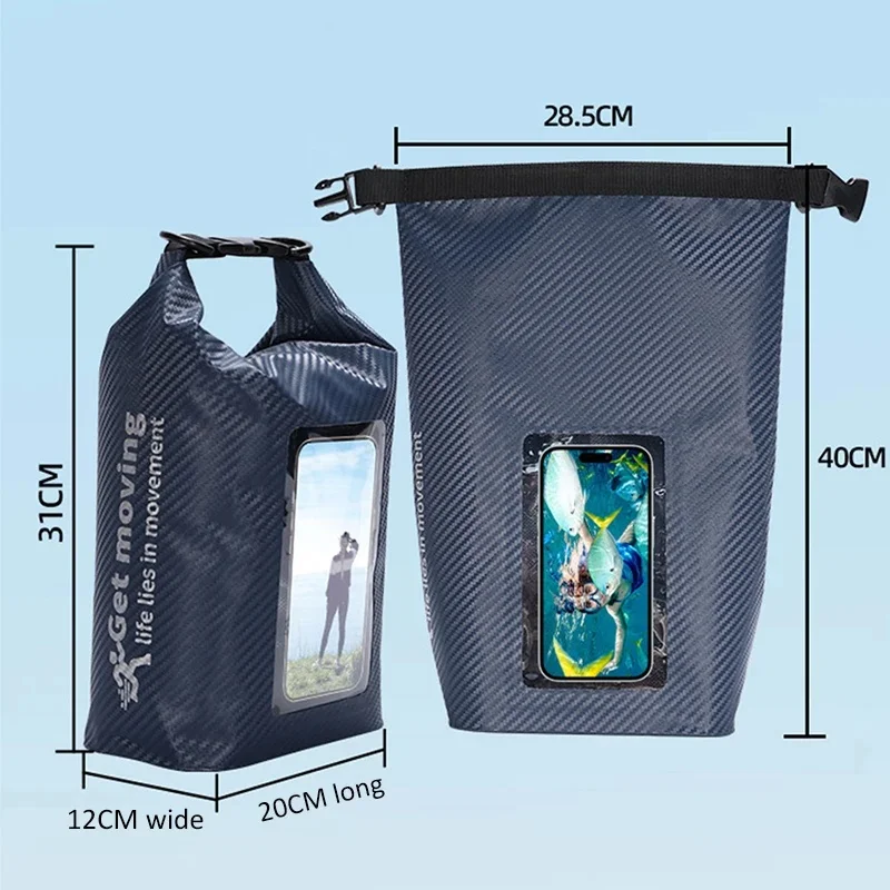 2L/5L Dry Bag Swimming Pack Touch Screen Waterproof Kayak Storage Bag Trekking Drifting Rafting Surfing Boating Sports Bag