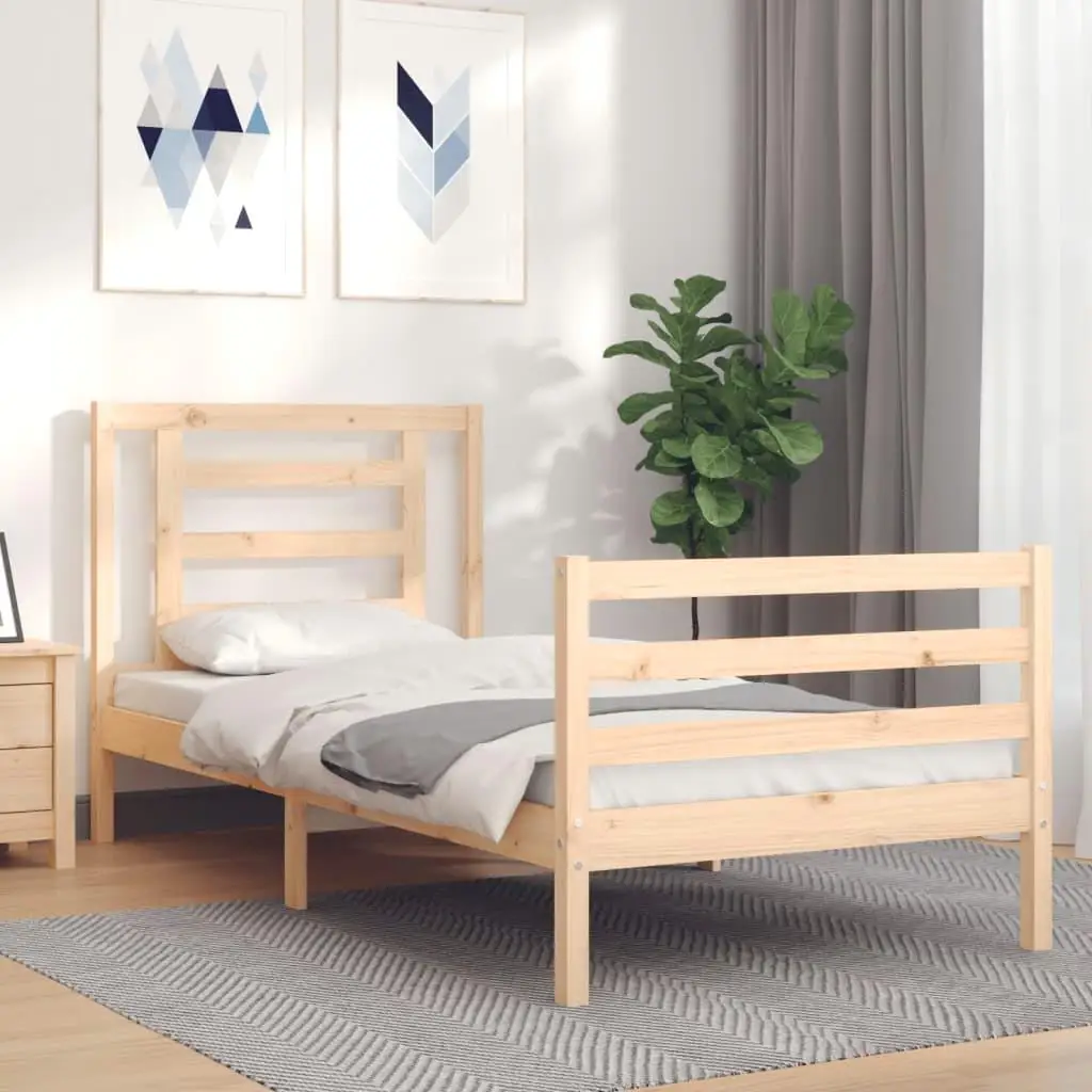 Single Solid Wood Bed Frame with Stylish Headboard - Durable & Elegant Design for Bedroom