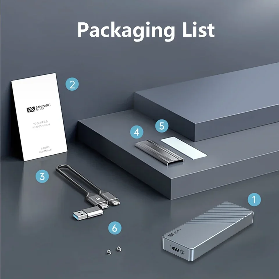 SANZANG External HD SSD Case 20Gbps M.2 NVMe Enclosure USB Type C 3.0 M2 Solid State Hard Drive Disk Storage Box for PC Laptop
