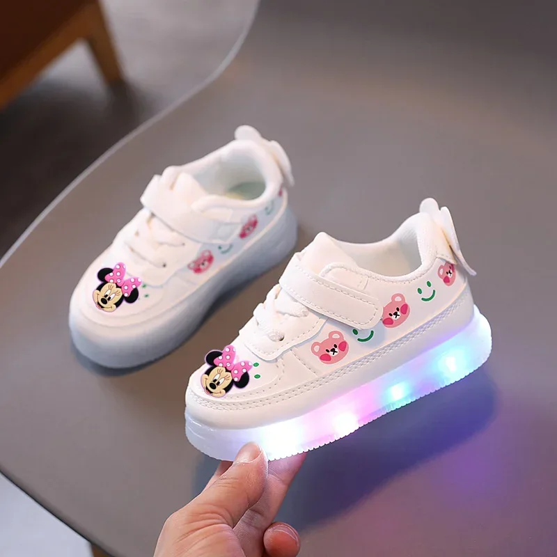 Disney Mickey Mouse Spring Autumn and Winter Children\'s Lighting Casual Shoes pu Girls and Boys LED Sneakers Board shoes