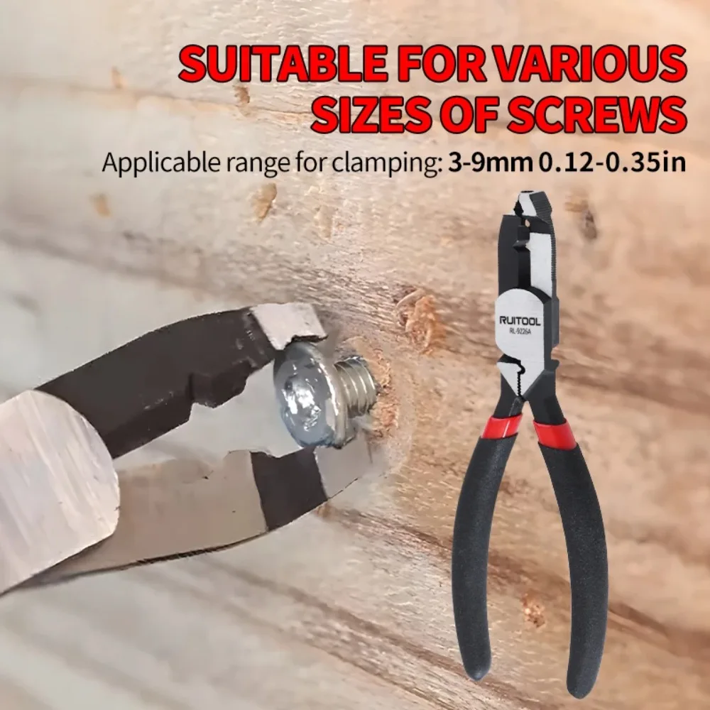 5.9'' Screw Remover Pliers High Carbon Steel Extraction Pliers Unique Non-Slip Jaws Combination Pliers with Glue Coated Handle