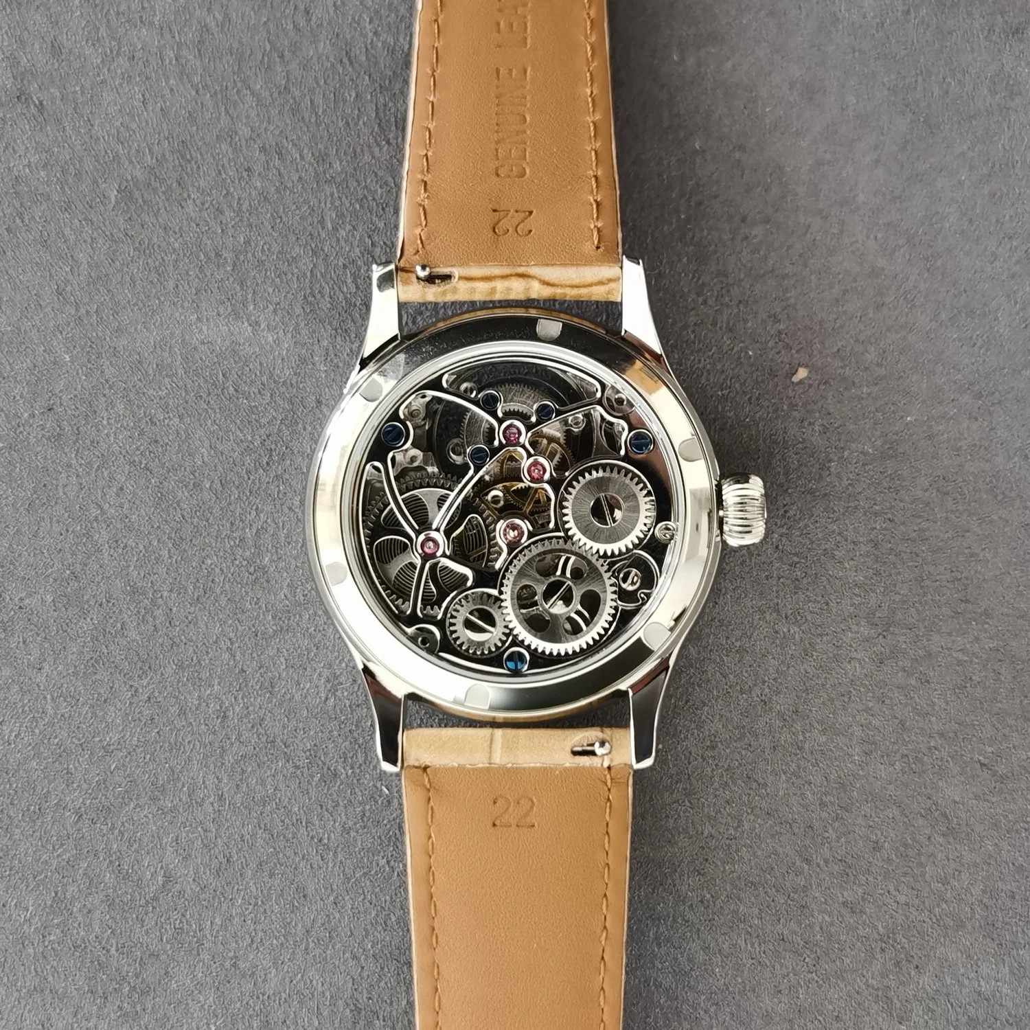 Jacques Genry Herren-Tourbillon-Uhr, 42 mm, Handaufzug, mechanische Armbanduhr, Saphirspiegel, Lederarmband