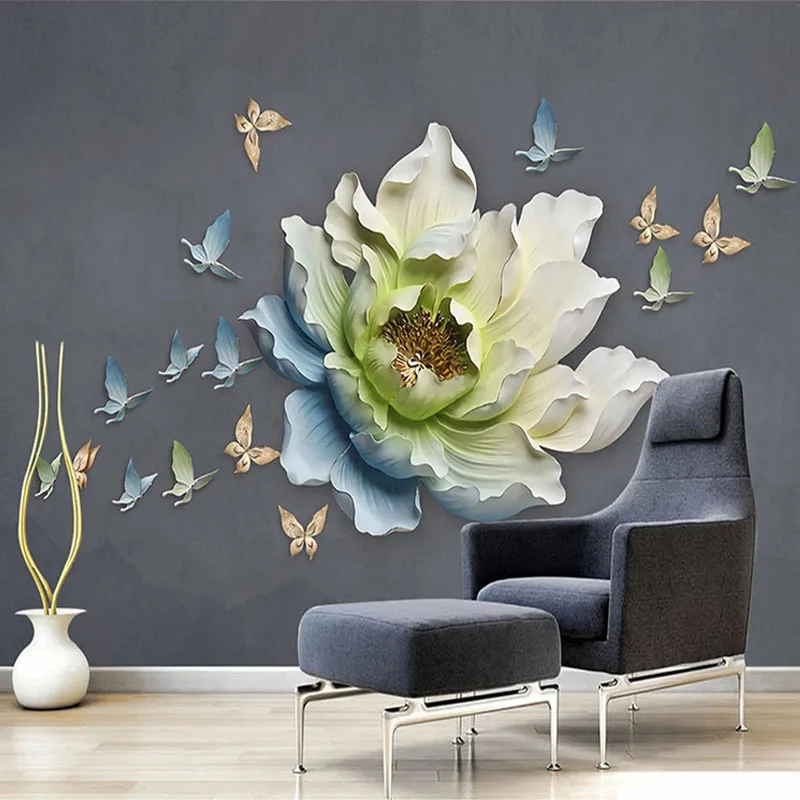 Chinese Style 3D Relief Flower Butterfly Wallpaper Living Room TV Sofa Bedroom Study Background Wall Painting Papel De Parede 3D