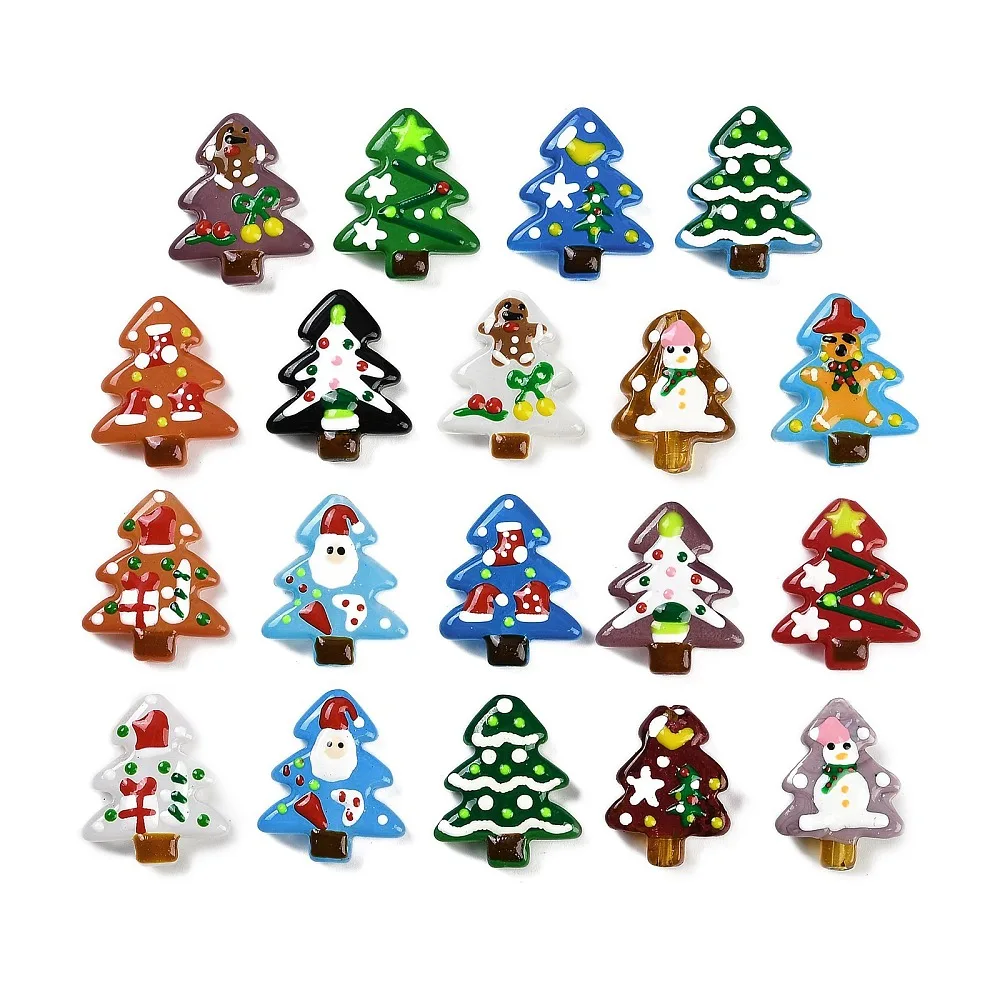 

10pcs Christmas Trees Lampwork Beads Xmas Theme Bumpy Glass Beading Necklace Earring Keychain Gift Decor DIY Jewelry Making